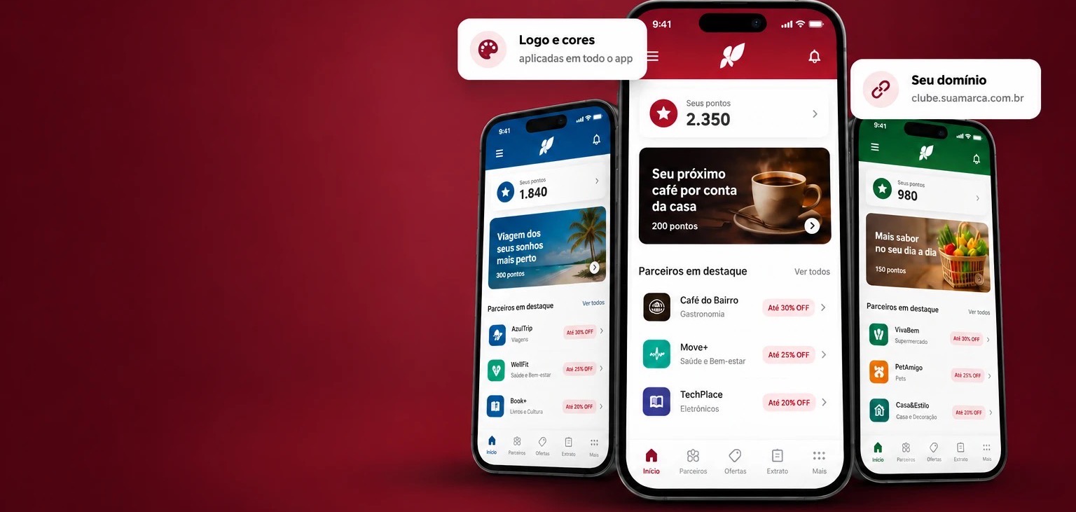 Telas do mesmo app com a identidade de marcas diferentes